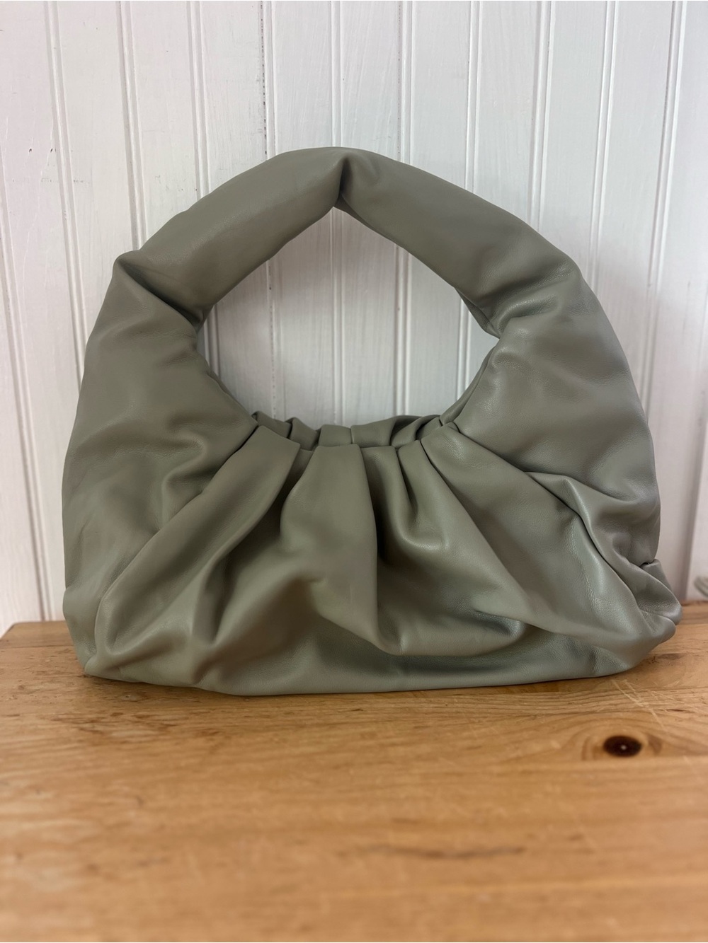 Sage Green Dumpling Hobo Bag Soft Vegan Leather Slouchy Shoulder Handbag